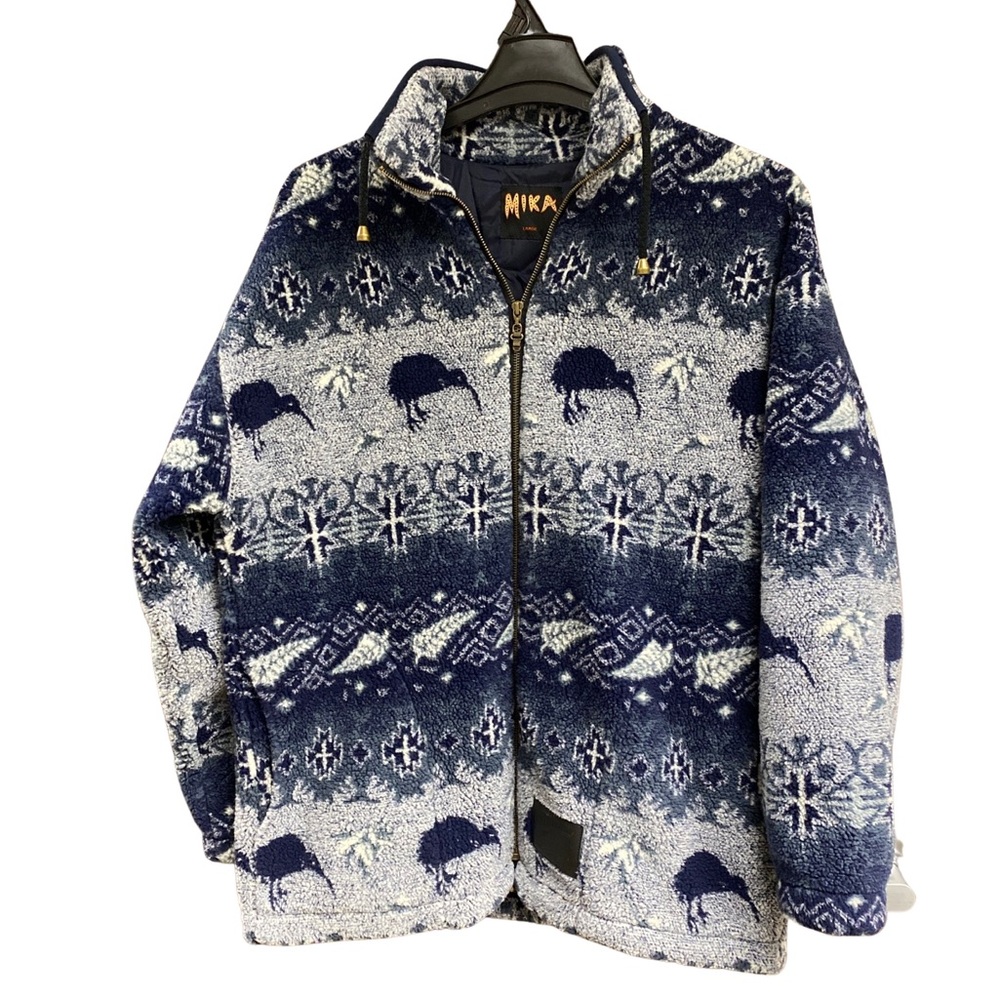 Vintage Mika New Zealand Fleece Kiwi Fern Jacket 90s Size L Lined